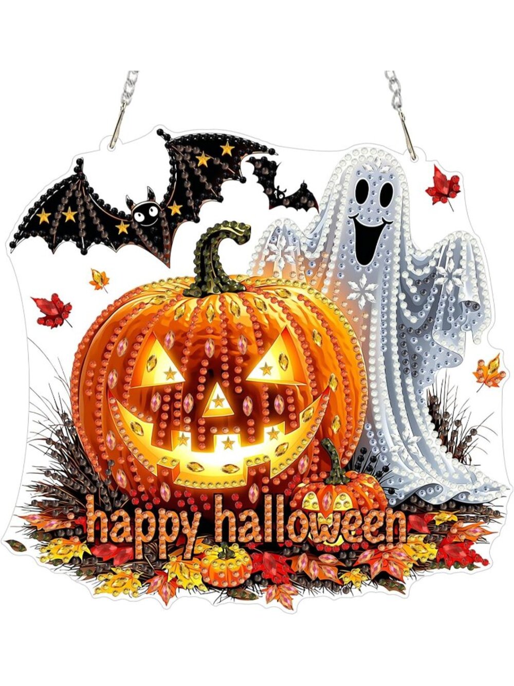 Halloween Hanging Diamond Art Ornaments w/ Chain Diamond Pumpkin Ghost Hanging